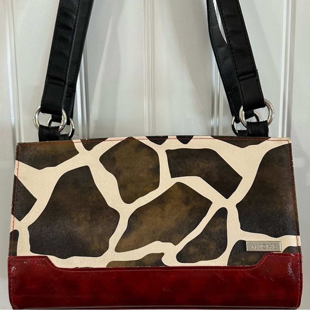 Miche Shoulder Bag Giraffe Print Red Patent Leather Purse